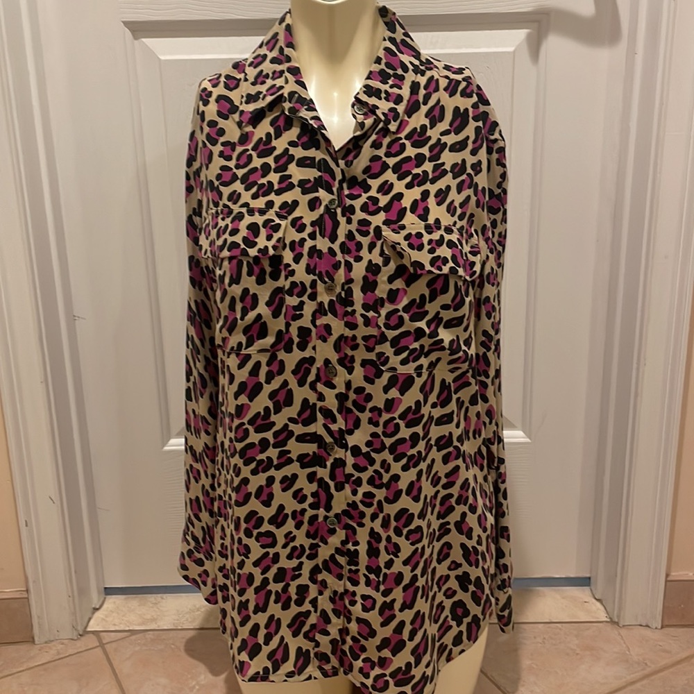 Equipment silk button down top